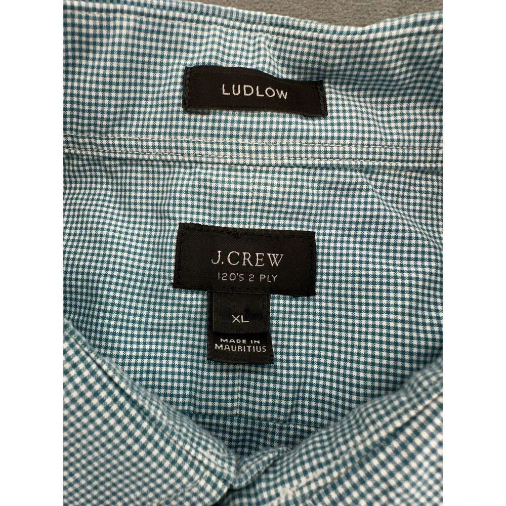 J Crew Shirt Mens XL Blue Green Micro Check Ludlow Slim Fit Button Down Casual